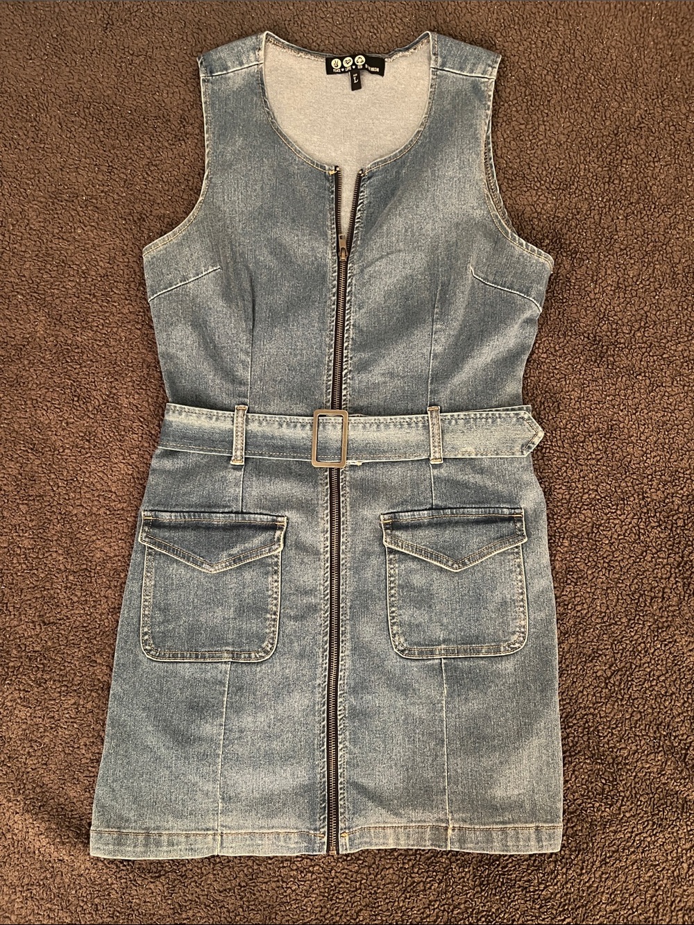 Rewash Denim Zip-Front Sleeveless Women’s Dress in Faded Blue